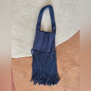 Zara Navy Blue Knit Fringe Purse EUC